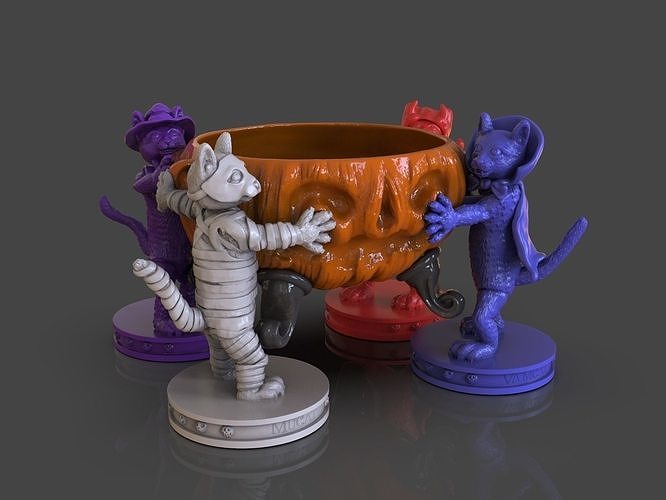 great pumking dance candy dispenser 3d 3dprint halloween dispensor cat cats stylized cute party cartoon pumpkin printable witch monsters dracula mummy decoration zbrush art sculptures 3D print model - Mito3D