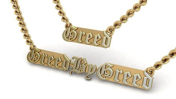 greed gold nameplate usa dollar money currency business wealth coin rich commercial diamond brilliant silver finance initials jewelry pendants 3d print model - Mito3D
