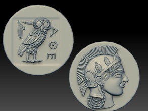 greek ancient drachma coin coins hellenistic statue art badges goddess athena owl 3d print model - Mito3D