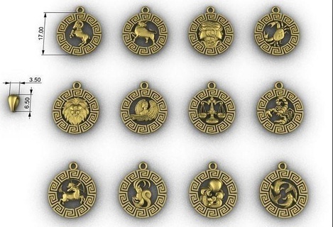 greek border pendants 3d printeable zodiac sign horoscope symbols various models jewelry greekborder gold 3d print model - Mito3D