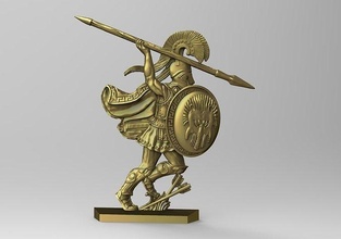 greek hero 3 gold bronze sword greece hoplite shield helmet wargame man art antique armor ancient statue weapon spartan spear lion games toys board 3d print model - Mito3D