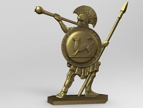 yunan hoplit trompetçi a mızrak 12 altın bronz kılıç yunanistan kalkan kask savaş oyunu adam sanat antik zırh heykel bıçaklı silah borazan köpek oyunlar oyuncaklar yazı tahtası 3d print model - Mito3D