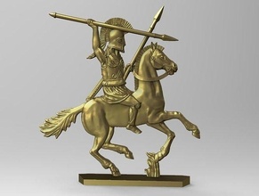 greek rider 1 gold bronze sword greece hoplite helmet spear wargame human art antique armor ancient statue blade weapon horse games toys board 3d print model - Mito3D