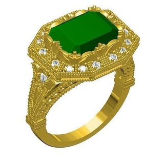 vert émeraude art déco style femmes engagement bague diamant bijou bijoux anneaux mode or argent sterling 3d goujat conception 3d print model - Mito3D