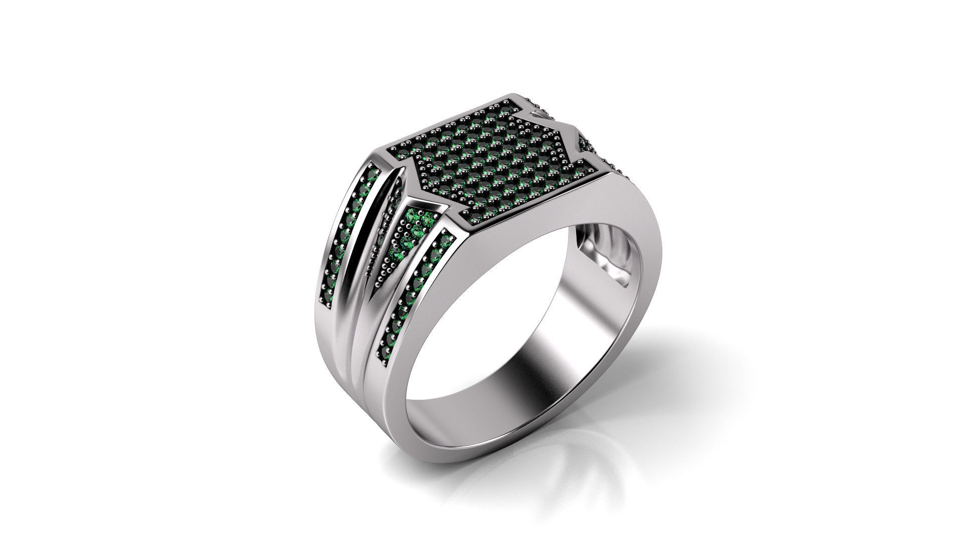 green emerald men ring jewelry design signet gold fan rings 3D print model - Mito3D