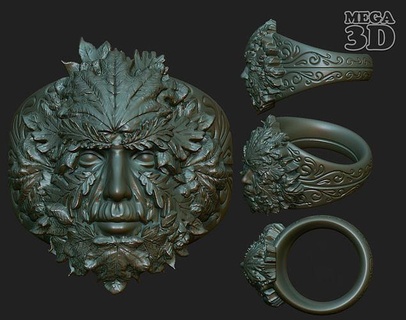 verde hombre anillo 220903 impresión artcam Arte roble hoja bellota céltico joya anillos diamante joyería nupcial imprimible 3d print model - Mito3D