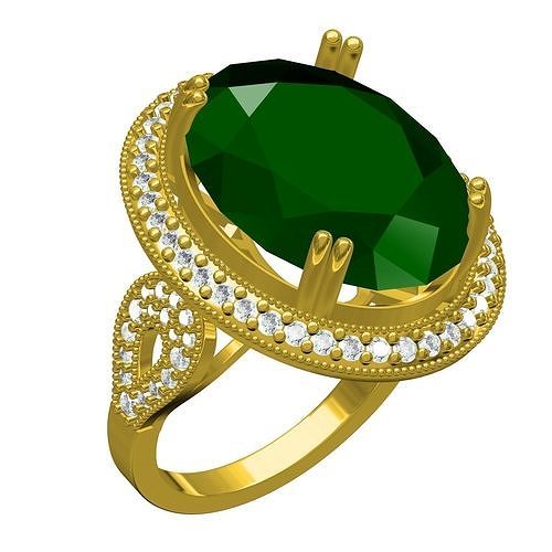 vert ovale double dent solitaire engagement bague bijoux or imprimable argent diamant bijou gemme platine 3d goujat conception Personnaliser anneaux 3D print model - Mito3D