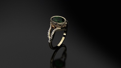 verde esmeralda oval jóias diamante printable ouro anel vestuário anéis 3d print model - Mito3D