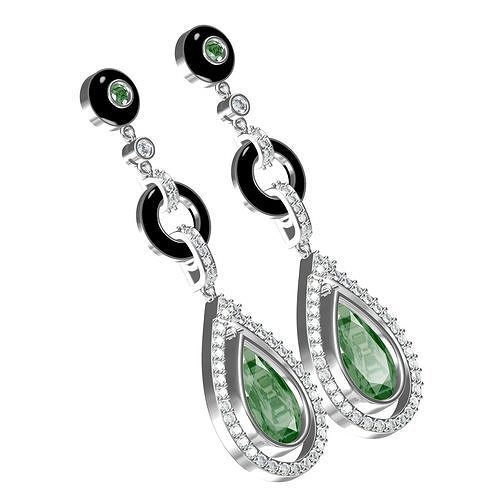 green pear stone black enamel earring jewelry platinum gold silver diamond gem jewel 3d printable cad design customize white earrings 3D print model - Mito3D