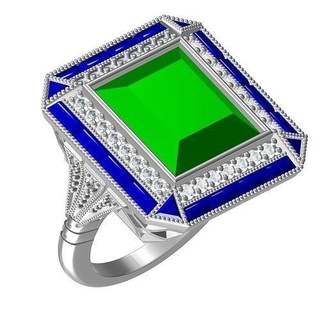 green stone round baguette halo art deco style ring engagement jewelry gem design diamond jewel gems gold silver 3d rings 3d print model - Mito3D