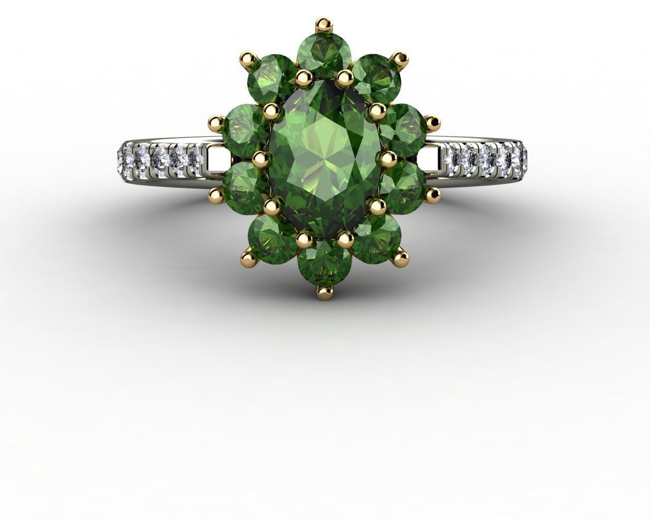 turmalina verde anel de diamante jóias ouro o engajamento casamento branco prata platina anéis 3D print model - Mito3D