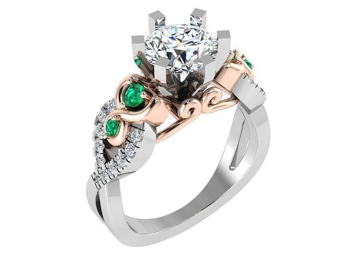 verde bianca diamante squillare 3017 3d Stampa modello oro spianare gioielleria argento produzione moda design Fidanzamento gemma stampabile sterlina braccialetto cubano orecchino collana pendente anelli 3D print model - Mito3D