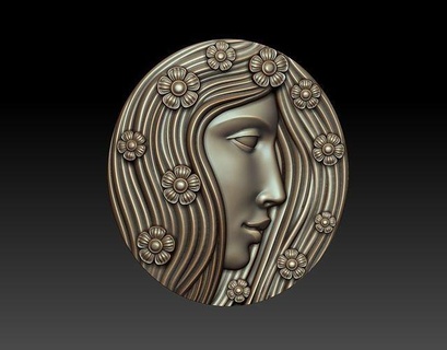 greenlady 5 cnc printing relief decor milling artcam art engraving basrelief woodworking walldecor green woman wooden flora head medalion nature jewelry pendants 3d print model - Mito3D