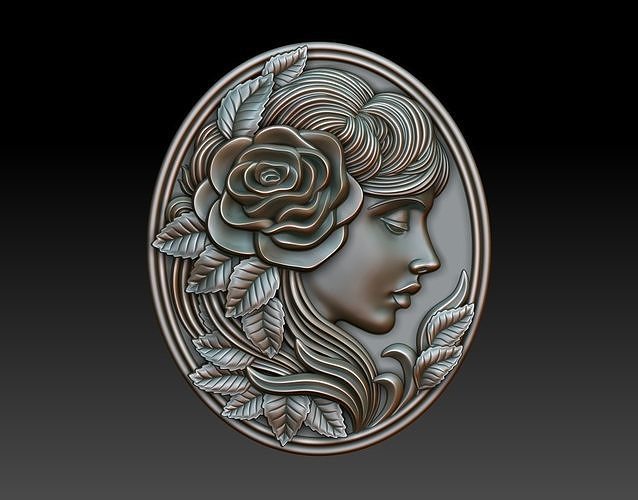 greenlady 9 cnc printing relief decor milling artcam art engraving basrelief woodworking walldecor green woman wooden flora head medalion nature pendants rose jewelry 3D print model - Mito3D