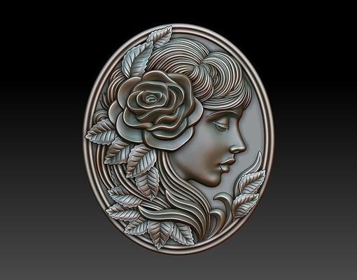 dama 9 cnc impressão alívio decoração moagem artcam arte gravação relevo marcenaria parede verde mulher madeira flora cabeça medalhão natureza pingentes rosa joalheria 3d print model - Mito3D