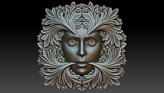 greenlady cnc printing relief decor milling jewelry artcam art engraving carved basrelief object greenman woodworking walldecor green woman lady wooden flora 3d print model - Mito3D