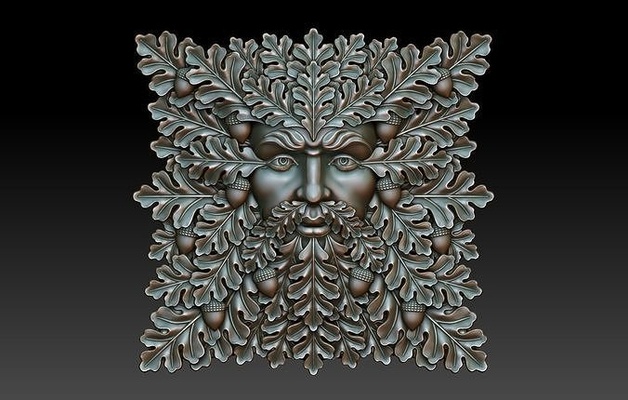 hombre verde 7 cara of céltico cnc impresión alivio decoración molienda joyería joya artcam grabado bajorrelieve objeto carpintería mural colgante pendiente medalion cabeza roble hoja bellota colgantes 3d print model - Mito3D