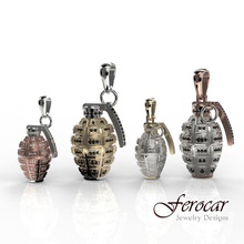 grenade pendentif goujat dossiers pack or bijoux diamant luxe bijou pendentifs 3d print model - Mito3D