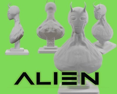grigio alieno fallimento 3d Stampa modello testa spazio terrore ovni ufo sci fi grande occhi extraterrestre statua stampabile roswell ritratto arte sculture 3d print model - Mito3D