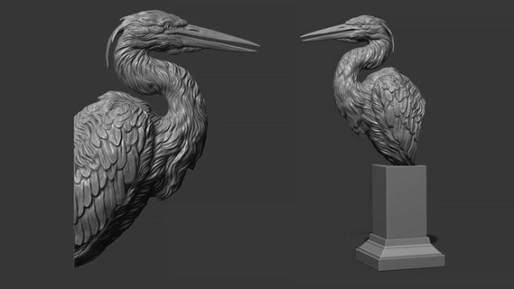 grey heron bust bird art animal statue head decor printable pendants medallion cnc jewelry sculptures 3d print model - Mito3D