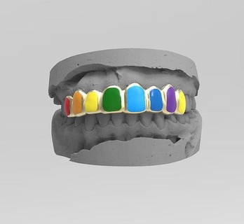 grillz arco iris colores parrilla diente mandíbula esqueleto cráneo dientes estomatología dentista caries sello oro joyería joya 3d print model - Mito3D