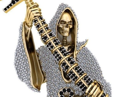 severo segador oro colgante pendiente joyería joya parca plata diamante loco Moda personaje colgantes guadaña cráneo esqueleto fantasma 3d print model - Mito3D