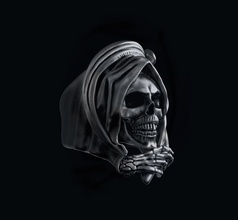 sinistre moissonneuse crâne bague argent or zbrush os symbole sculpture halloween visage bijoux anneaux humain 3d print model - Mito3D