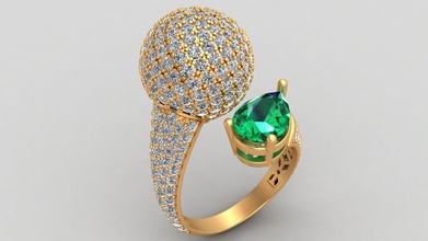 grisogono boule collection emerald diamond gold ring jewelry jewellery replica brand sphere engagement wedding woman printable luxury earring fashion rings 3d print model - Mito3D