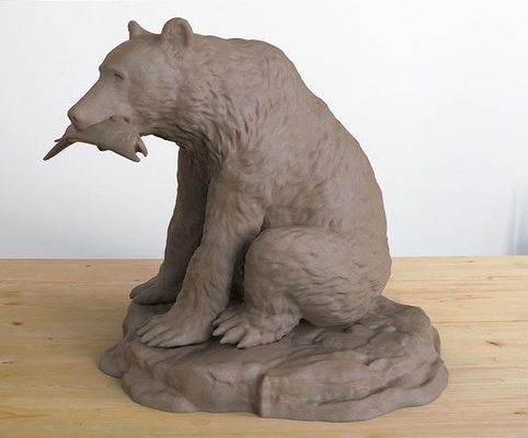 urso pardo urso peixe escultura arte estátua natureza animal salmão caçador animais selvagens esculturas 3d print model - Mito3D