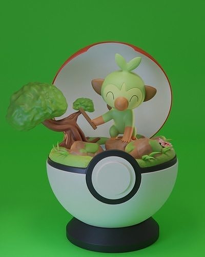 pokemon grookey terrario pikachu cenere allenatore anime scorbunny sobble spada scudo antipasto erba foglia litri giochi giocattoli 3D print model - Mito3D