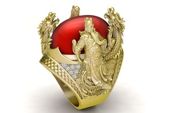 guan yu dragon gold ring 1955 jewelry fashion accessories diamond man men unisex design fengshui rings 3d print model - Mito3D