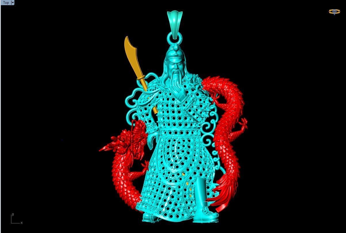 Guan yu Anhänger Drachen besorgt Schmuck Herren Damen Ring Armband Halskette Ohrringe Luxus Diamant Juwel 3D print model - Mito3D