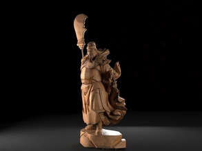 guan yu sculture in legno scultura statua intaglio cina cinese stampabile arte deco orientale 3d print model - Mito3D