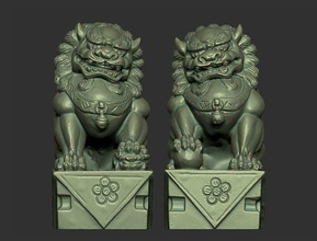 guardian lions lion stone foo dogs statue sculpture art antique culture traditional asian oriental decoration ornament carving printable sculptures 3d print model - Mito3D