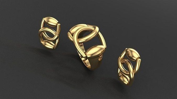 Gucci Sammlung Gold Ring einstellen Ohrring Schmuck druckbar Mode Weiß 3d Aussicht klassisch drucken Ohrringe gießbar Ringe 3d print model - Mito3D