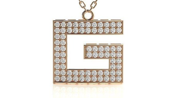 Gucci logo pendentif 3dm stl rendre détails bijoux imprimable diamant or bijou sterling marque blanc brillant platine précieux Collier pendentifs 3d print model - Mito3D