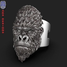 bague animal bijoux gorille 1 bijou motard gang mode coureurs hommes punk fantaisie pendentif crâne singe chimpanzé anneaux 3d print model - Mito3D