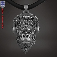 pendant animal jewelry gorilla headphone 1 jewel jewellery biker gang fashion riders mens punk fancy jewelri skull monkey chimp chimpanzee music rockstar earphone pendants 3d print model - Mito3D
