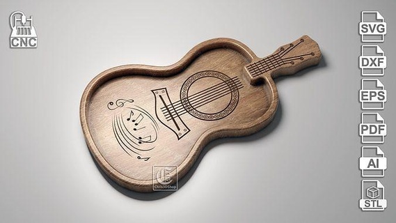 guitarra bandeja 4 archivos cnc svg dxf stl eps ai pdf vcarve carveco aspirar estlcam carburo crear madera retro tallado esculpir casa cocina comida 3d print model - Mito3D