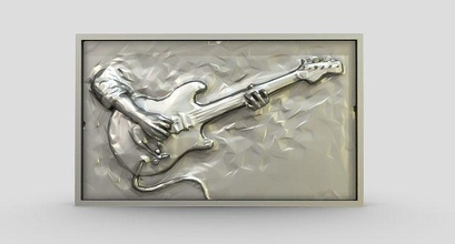 chitarrista chitarra parete arte sollievo murale illustrazione desktop design sculture 3d print model - Mito3D