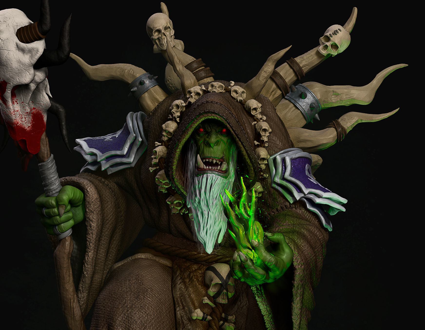 guldan betrayer of orcs warcraft worldofwarcraft blizzard activisionblizzard orc mage wizzard fantasy scary creature demon fictional evil wizard sculpture art games toys 3D print model - Mito3D