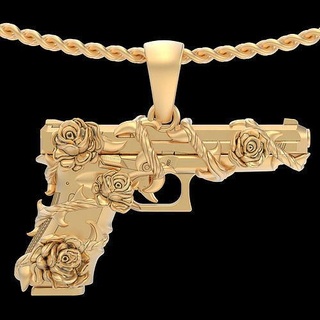 arma fogo glock flor pingente prata ouro imprimível joalheria 3d bala exército pistola militares moda fantasia colar pingentes 3d print model - Mito3D
