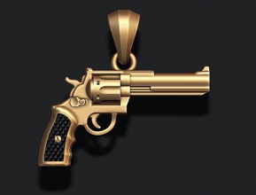 gun pendant 3d jewelry revolver magnum bullet handgun weapon arm pistol war army military shooter cowboy jewel jewellery pendants silver colt 3d print model - Mito3D