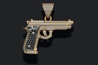 pistola colgante pendiente diamantes joya joyería collar colgantes botella doble revólver bala arma plata rodador ejército brillante roca piedra preciosa diamante 3d print model - Mito3D