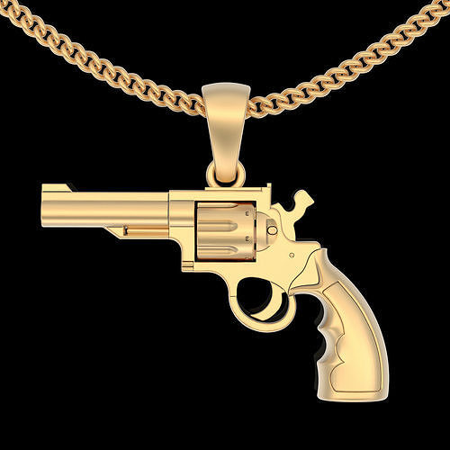 gun revolver pendant silver gold jewelry 3d printable model pistol 14k 18k 10k weapon necklace design zbrush trend fashion fantasy pendants 3D print model - Mito3D