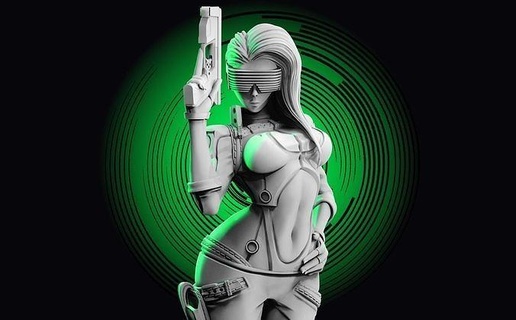 artilheiro figura escultura mulher arma fogo sci fi cyberpunk fêmea menina néon arte esculturas 3d print model - Mito3D