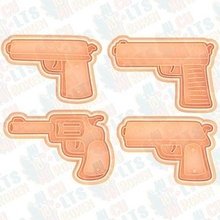 guns cookie cutter set 4 stamp cookies cook cithen cutters weapon pistol toys shooting house kitchen dining 3d print model - Mito3D