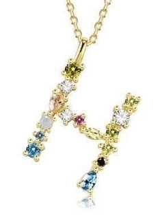 h letter pendant color stones diamond stone gold silver jewelry printable necklace pendants 3d print model - Mito3D