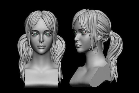 hair 12 woman girl realistic mesh ponytails double cute headwear salon character sculpture wig print art 3d print model - Mito3D