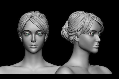 hair 13 wig sculpture girl art head woman hairstyle salon body mesh realistic women bun sculptures headwear character 3d print model - Mito3D